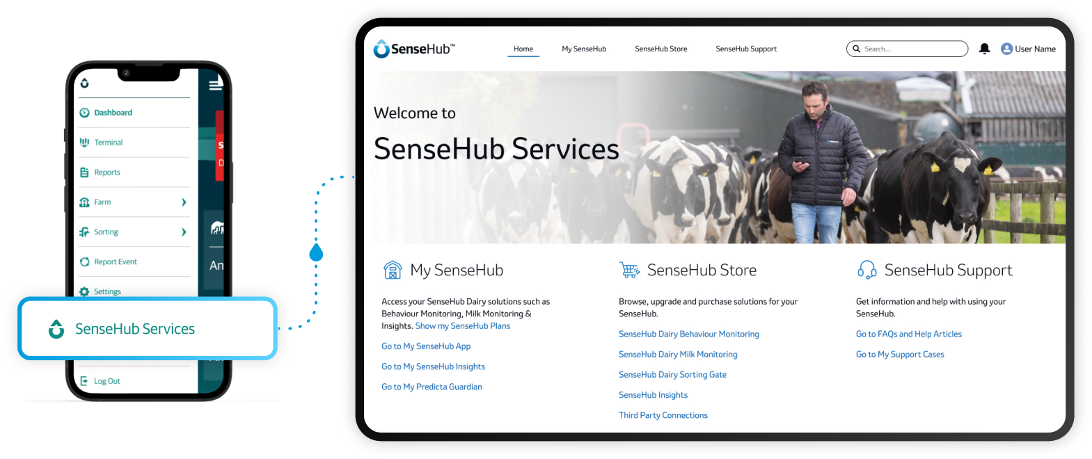 Tablet und Mobiltelefon mit SenseHub-Informationen